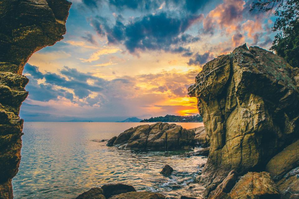 The Maine coast at sunset