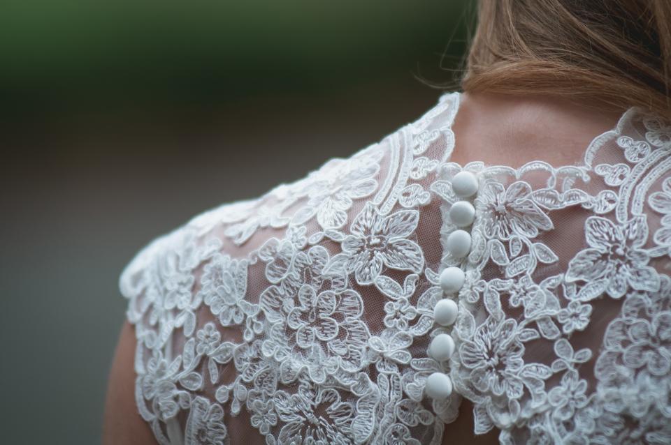 Lace detail on the back of a wedding dress